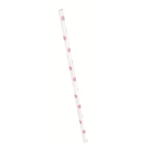 10 pajitas de topos rosa claro y blanco
