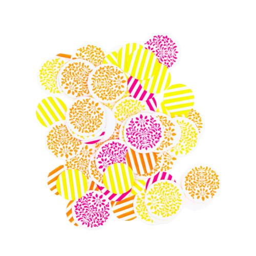 100 Confetis de papel lim&oacute;n, naranja y frambuesa 2,5 cm