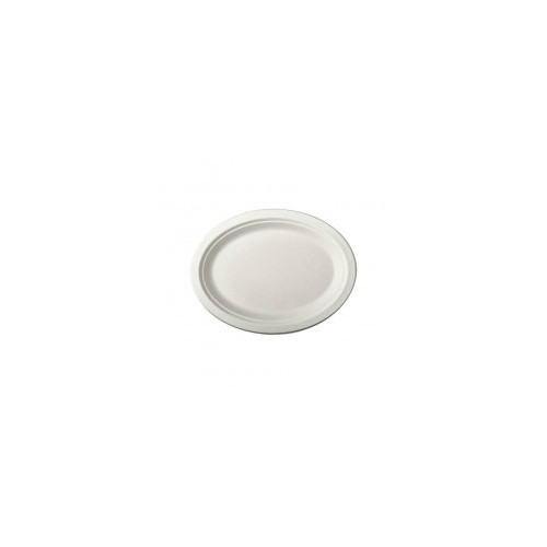 12 Platos de ca&ntilde;a de az&uacute;car biodegradable gama Pure oval 26 cm x 20 cm x 2 cm blanco