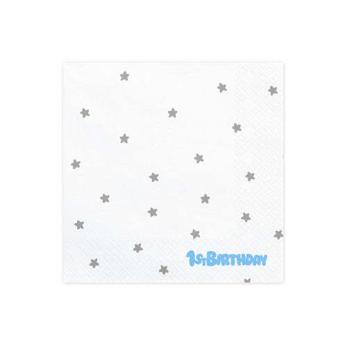 20 servilletas blancas con estrellas plateadas "1St Birthday" de pape (33x33 cm) - Blue 1st Birthday