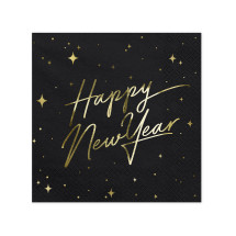 20 servilletas Fin de Año Happy New Year negras y doradas (3...
