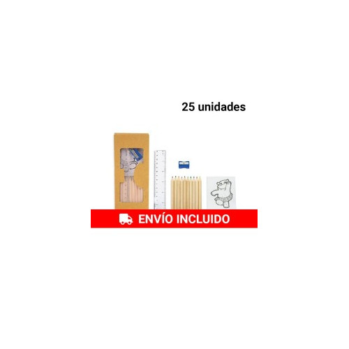 25 pack de 10 l&aacute;pices, sacapuntas, reglas y bloc