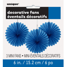 3 Abanicos de papel decorativos azul oscuro (15,2 cm) - Líne...