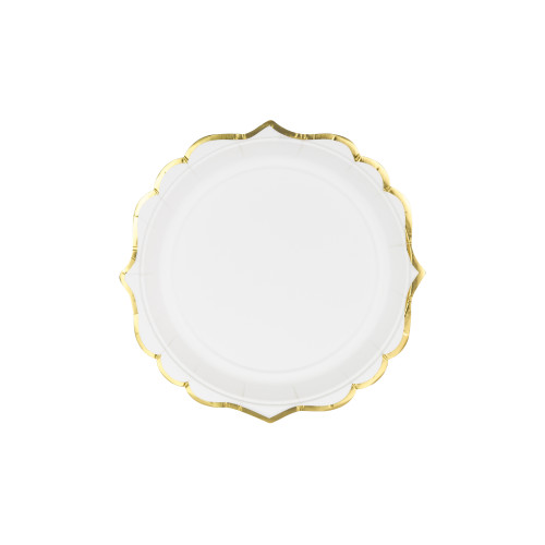 6 platos blancos con bordes dorados de papel (18,5 cm) - Wedding in rose colour