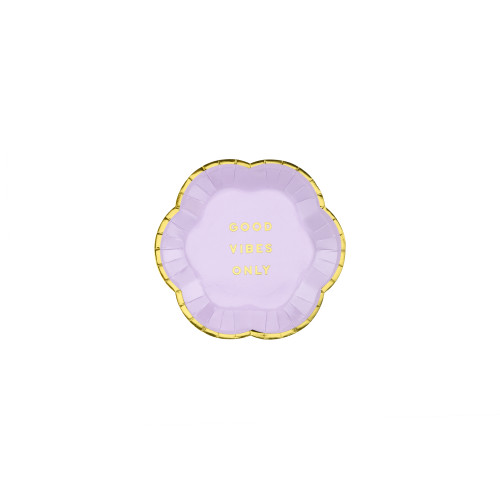 6 platos morados pastel con borde dorado "Good vibes only" de papel (13 cm) - Yummy