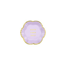 6 platos morados pastel con borde dorado 