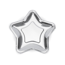 6 platos plateados con forma de estrella de papel (23 cm) - ...