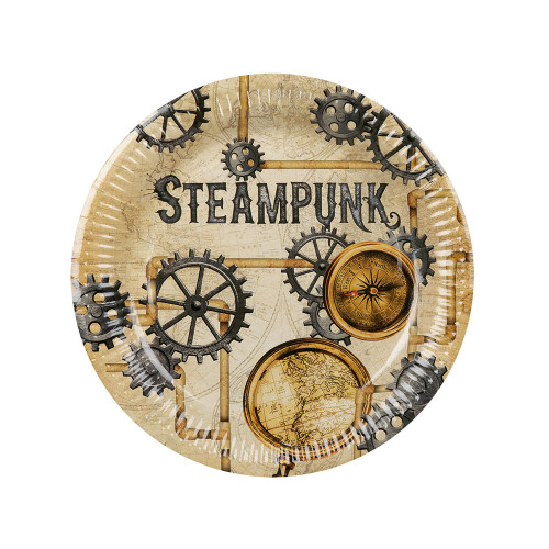 6 platos Steampunk marr&oacute;n (23 cm) - Steampunk Collection