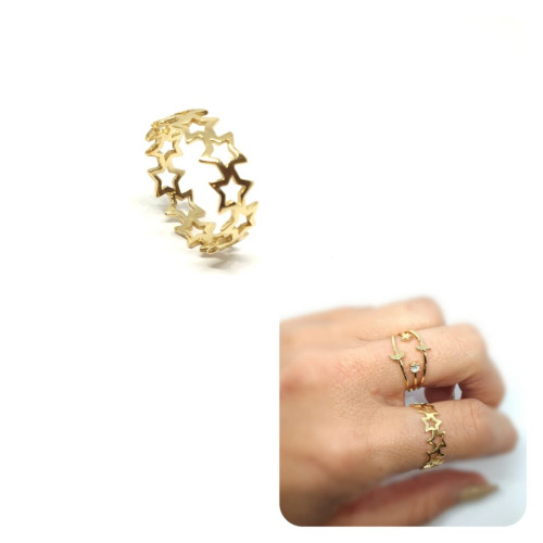 Anillo multiestrellas de plata de ley con ba&ntilde;o de oro de 14 quilates