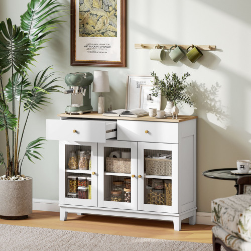 Aparador Cirell Homcom 3 puertas con 2 cajones blanco/natural 80,3x100x35 cm