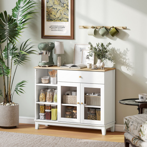 Aparador Nuvem Homcom 2 puertas con caj&oacute;n y 2 estantes blanco 80,3x100x35 cm