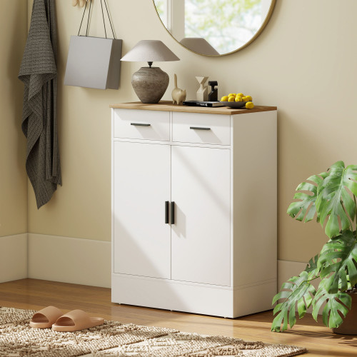 Aparador Venecia Homcom 2 cajones + 2 puertas blanco/natural 90,3x68,6x35 cm