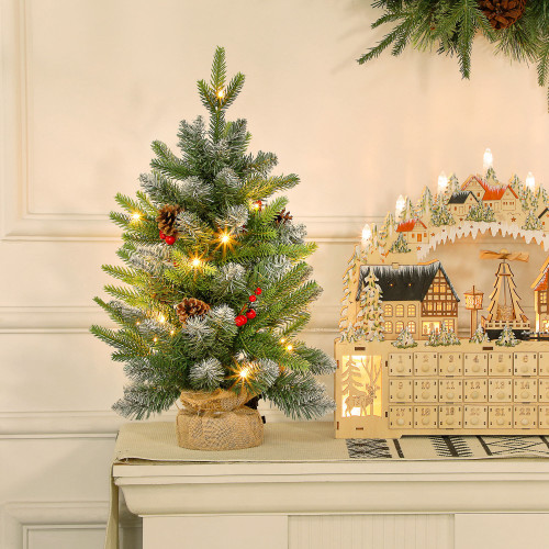 &Aacute;rbol de Navidad Petit Homcom 43 ramas + 20 luces LED + decoraciones verde 60x43 cm