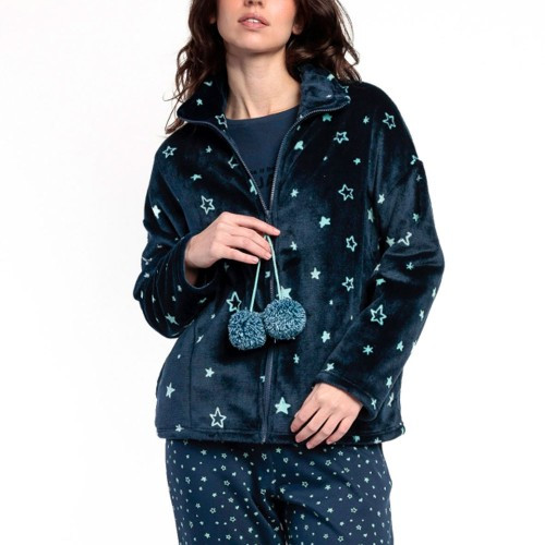 Bata Coralina Corta Mujer Admas Cremallera y Estampado Estrellas