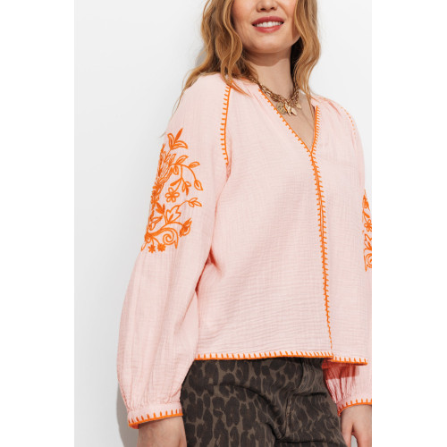 Blusa bordada gasa de algod&oacute;n