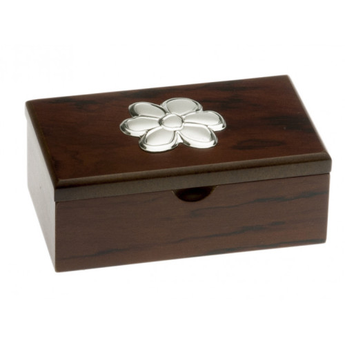 Caja madera bilaminada en plata flores joyas relojes 11X6X4