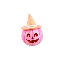 Calabaza de resina rosa con sombrero naranja pastel 17 cm