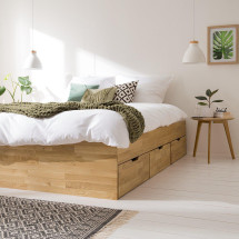 Cama con almacenaje de madera maciza de roble Sofia | Nordic...