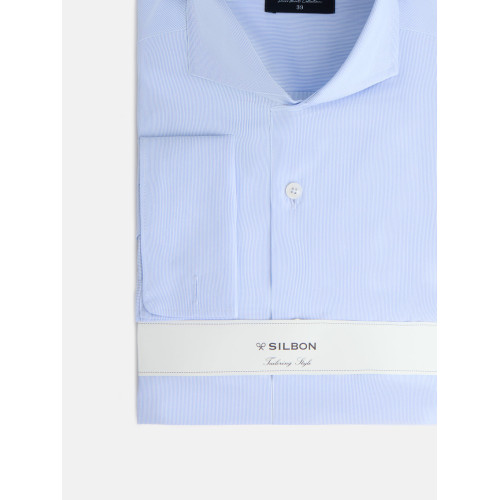 Camisa vestir mini rayas celeste pu&ntilde;o doble