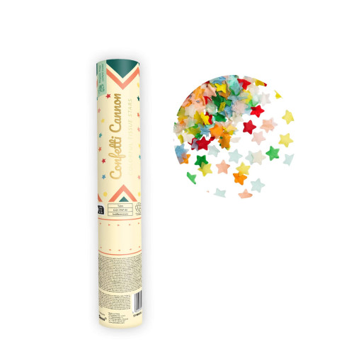 Ca&ntilde;&oacute;n de confeti estrellas multicolores 20 cm