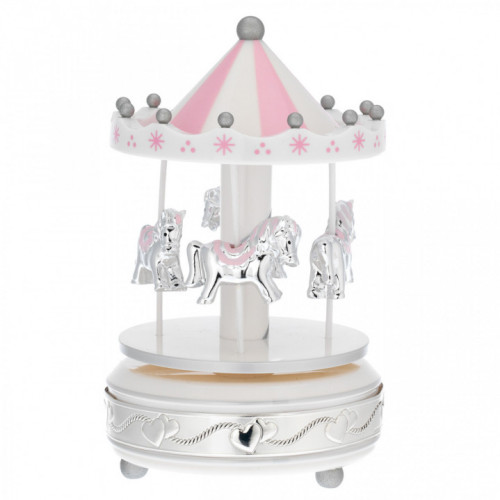 Carrousel musical bebe niña caballos rosa 10x18