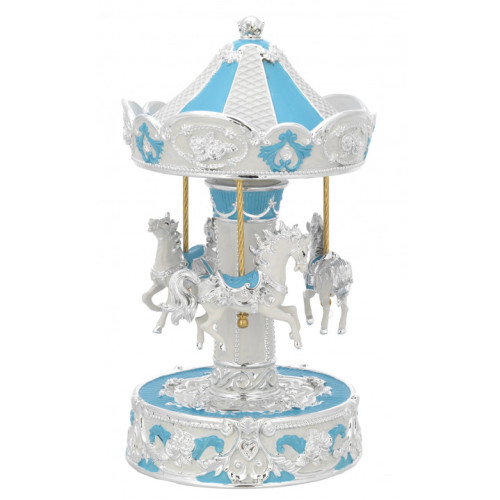 Carrousel musical bebe niño caballos ceramica azul 12x22