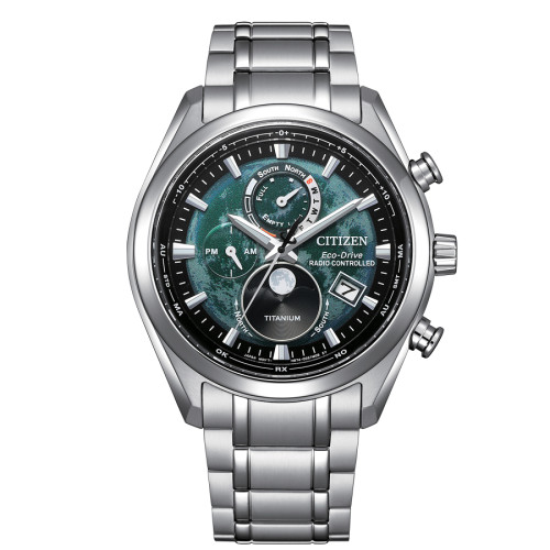 Citizen BY1010-81X reloj verde radiocontrolado fase lunar titanio hombre