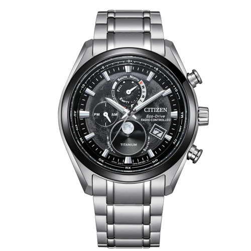 Citizen BY1018-80E reloj negro radiocontrolado fase lunar titanio hombre