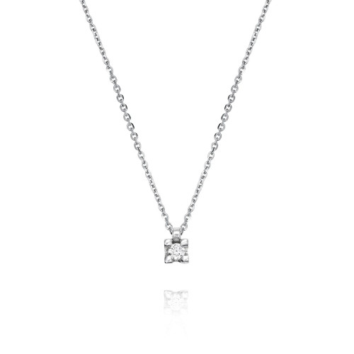 Colgante de oro blanco con diamante en garra