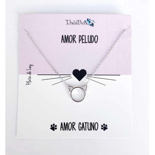 Collar amor gatuno de plata de ley