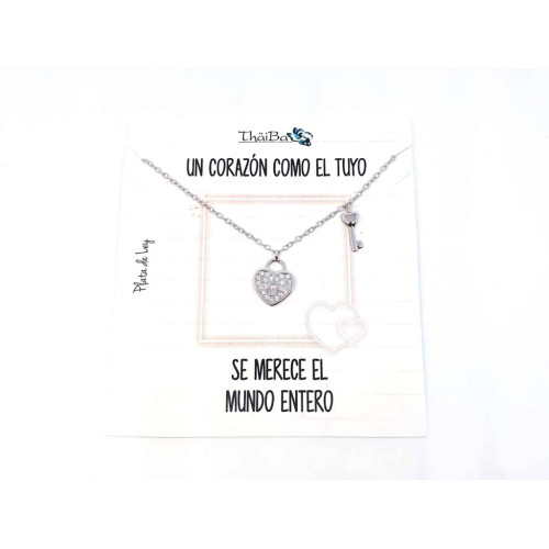 Collar llave coraz&oacute;n de plata de ley