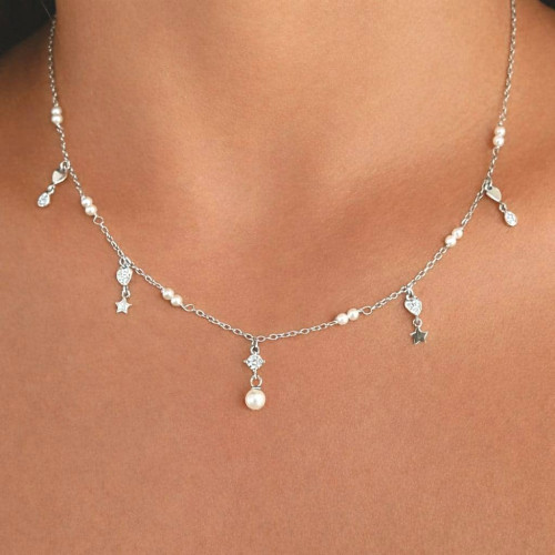 Collar perlas Fantas&iacute;a de plata de ley