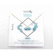 Collar piedra turquesa prisma de plata de ley con baño de or...