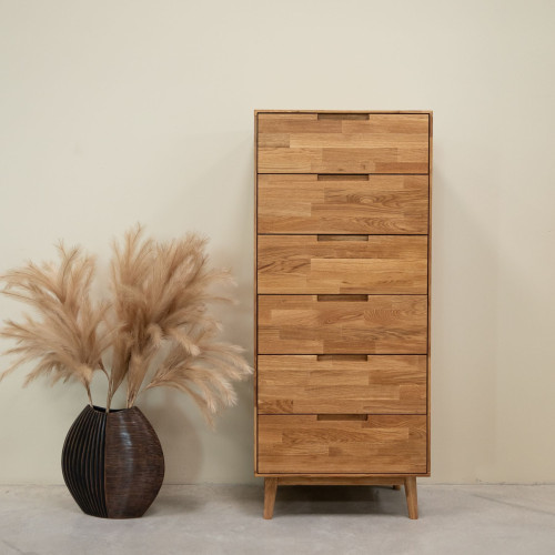 C&oacute;moda alta de madera maciza de roble Escandi 6 | NordicStory