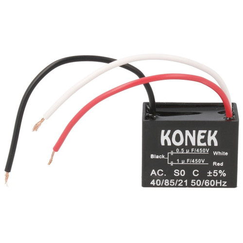 Condensador de Arranque Doble 1+0,5&micro;F 450V AC con 3 Cables KONEK