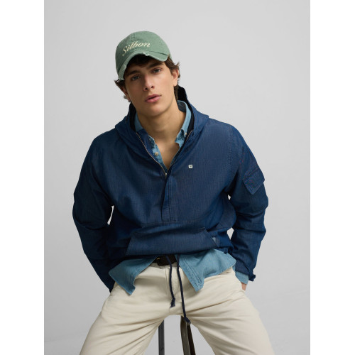 Cortavientos denim capucha azul