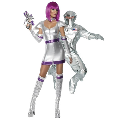 Disfraz de pareja de astronauta y extraterrestre para adulto