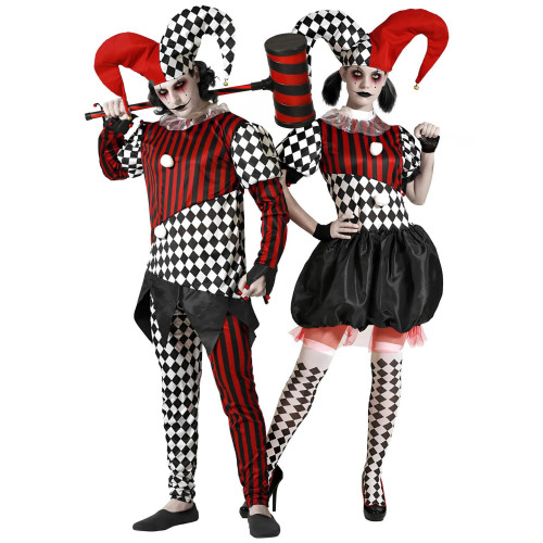 Disfraz de pareja de bufones terror&iacute;ficos para adultos Halloween
