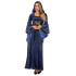 Disfraz de vestido medieval largo con capucha azul marino lujo mujer