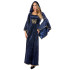 Disfraz de vestido medieval largo con capucha azul marino lujo mujer