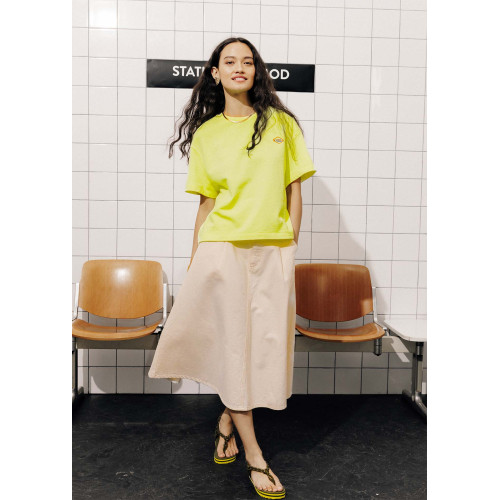 Falda midi sarga de algod&oacute;n