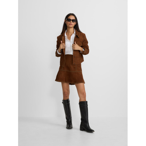 Falda mini piel ante marron