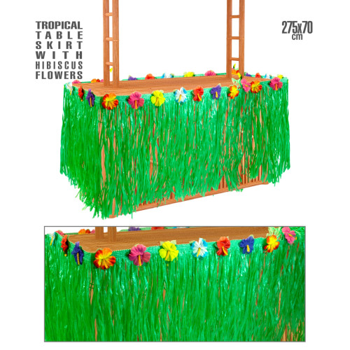 Falda Tropical de Mesa con Flores de Hibisco 275x70 cm
