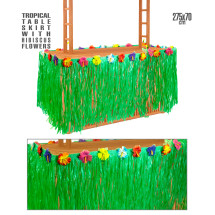 Falda Tropical de Mesa con Flores de Hibisco 275x70 cm
