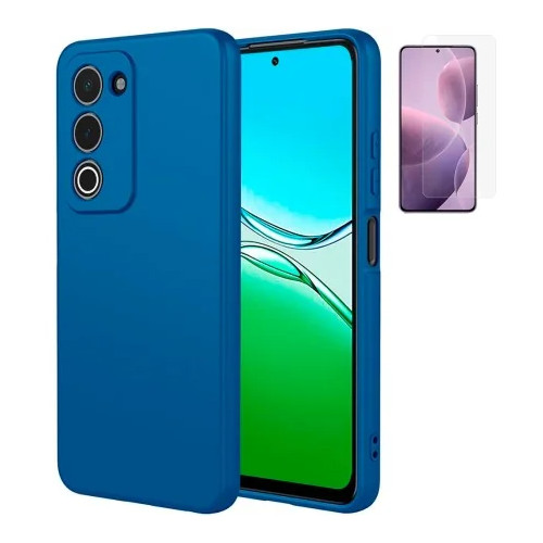 Funda Oppo A5 2025 (6.67) Azul Tpu Lisa Silicona Gel Premium + Protector de Pantalla Cristal Templado 9H