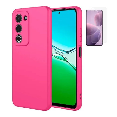 Funda Oppo A5 2025 (6.67) Fucsia Tpu Lisa Silicona Gel Premium + Protector de Pantalla Cristal Templado 9H