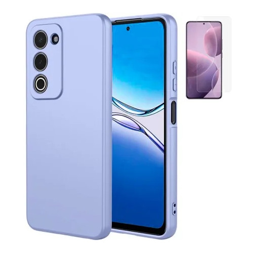 Funda Oppo A5 2025 (6.67) Morado Tpu Lisa Silicona Gel Premium + Protector de Pantalla Cristal Templado 9H