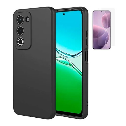 Funda Oppo A5 2025 (6.67) Negro Tpu Lisa Silicona Gel Premium + Protector de Pantalla Cristal Templado 9H