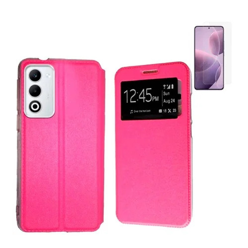 Funda Oppo A5 2025 (6.67) Rosa Libro Ventana + Protector de Pantalla Cristal templado 9H