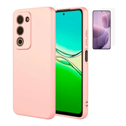 Funda Oppo A5 2025 (6.67) Rosa Tpu Lisa Silicona Gel Premium + Protector de Pantalla Cristal Templado 9H